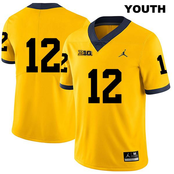 Youth NCAA Michigan Wolverines Cade McNamara #12 No Name Yellow Jordan Brand Authentic Stitched Legend Football College Jersey XP25E21PF